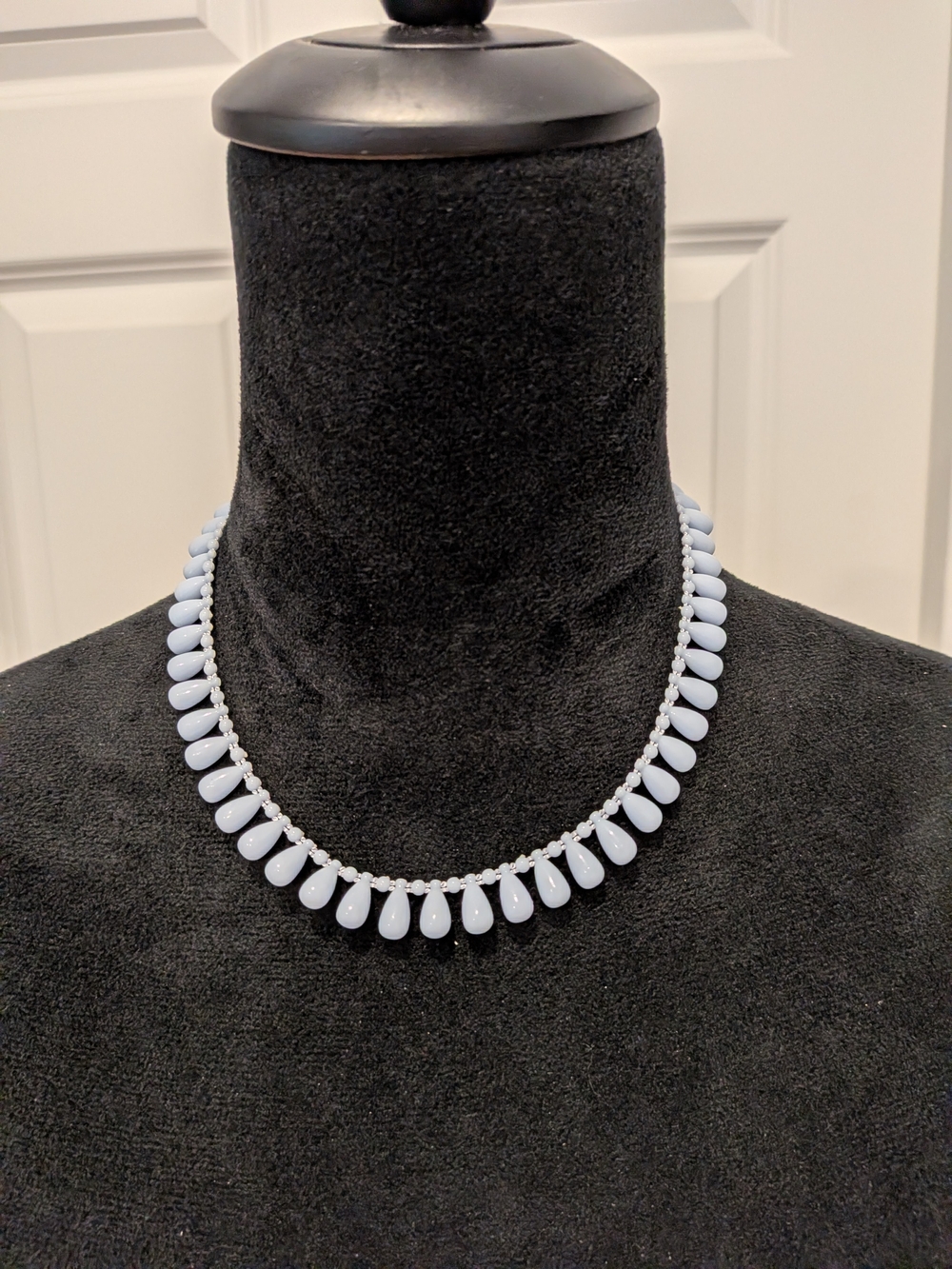 Vintage 1960s Czechoslovakian Light Blue Teardrop Glass Bead Necklaces 16